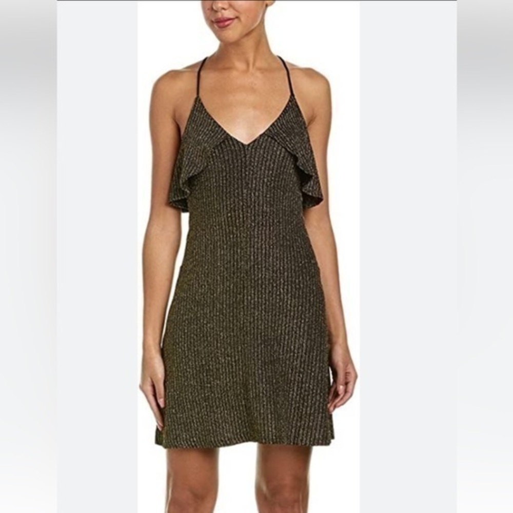 TOI ET MOI M Metallic Silver Black Ribbed Cocktail Dress